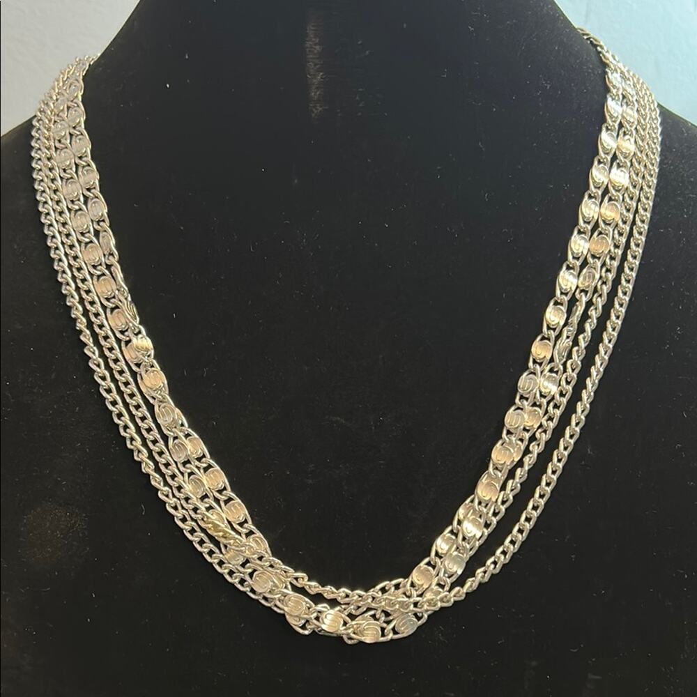 Vintage Sarah Cov multi 4 chain necklace #122 silver tone